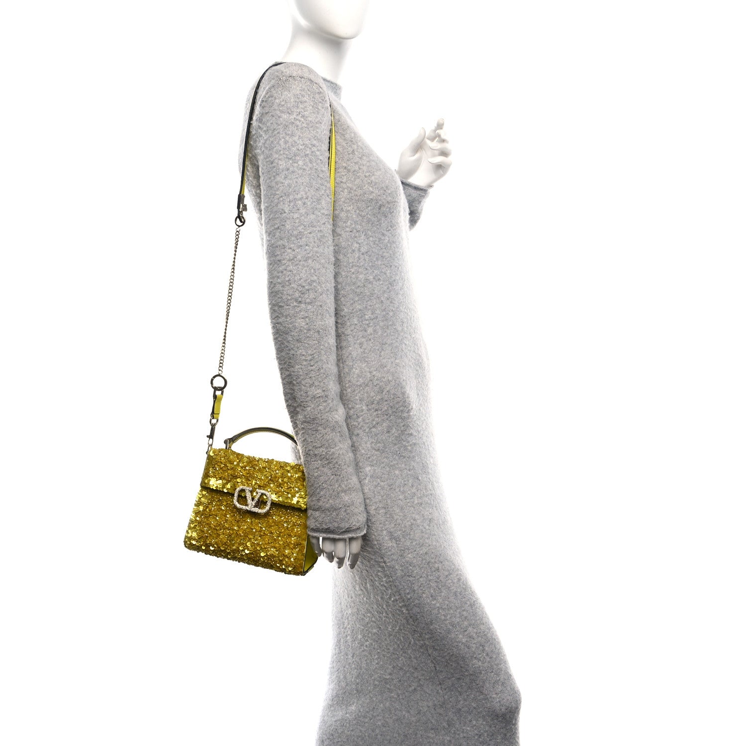 Valentino Garavani Sequin Crystal Embroidered Mini Vsling Top Handle Bag Yellow 2 of 9