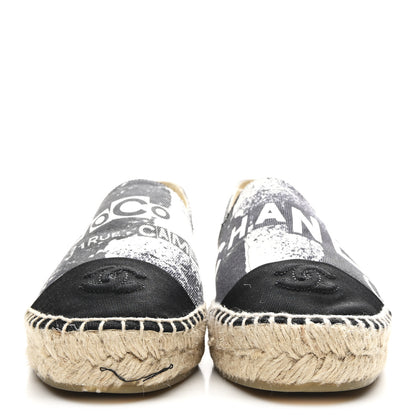Chanel Printed Canvas Grosgrain 31 Rue Cambon Espadrilles 38 Black White 3 of 10