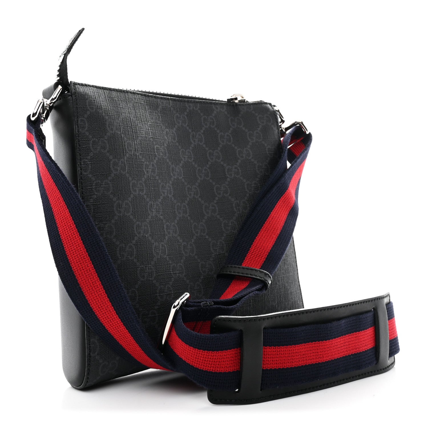 Gucci GG Supreme Monogram Web Small Flat Messenger Bag Black Grey 3 of 12