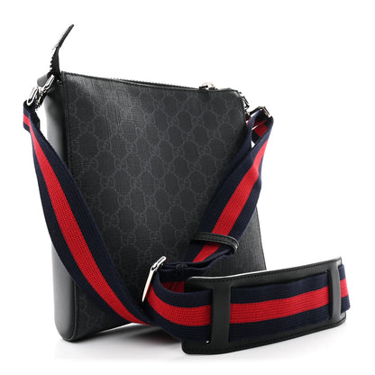 Gucci GG Supreme Monogram Web Small Flat Messenger Bag Black Grey 3 of 12