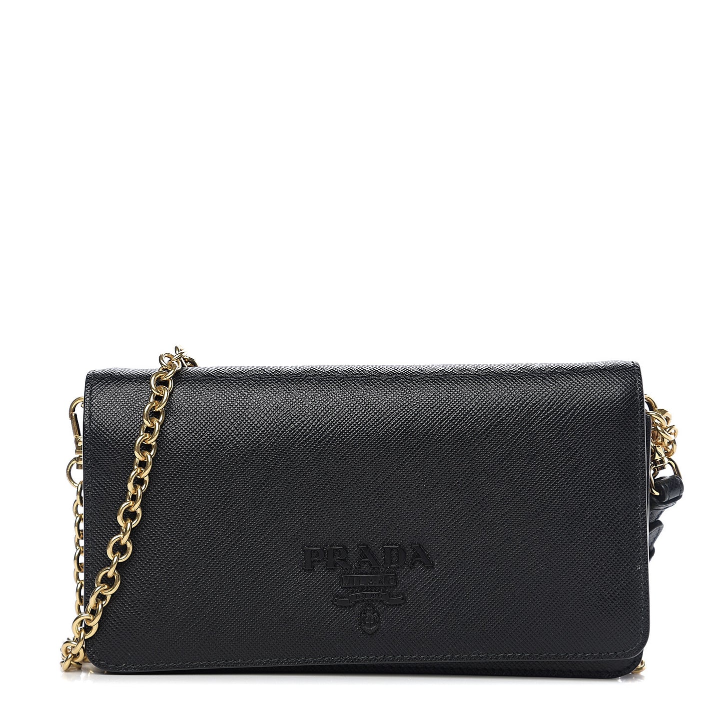 Saffiano Lux Monochrome Chain Wallet Black