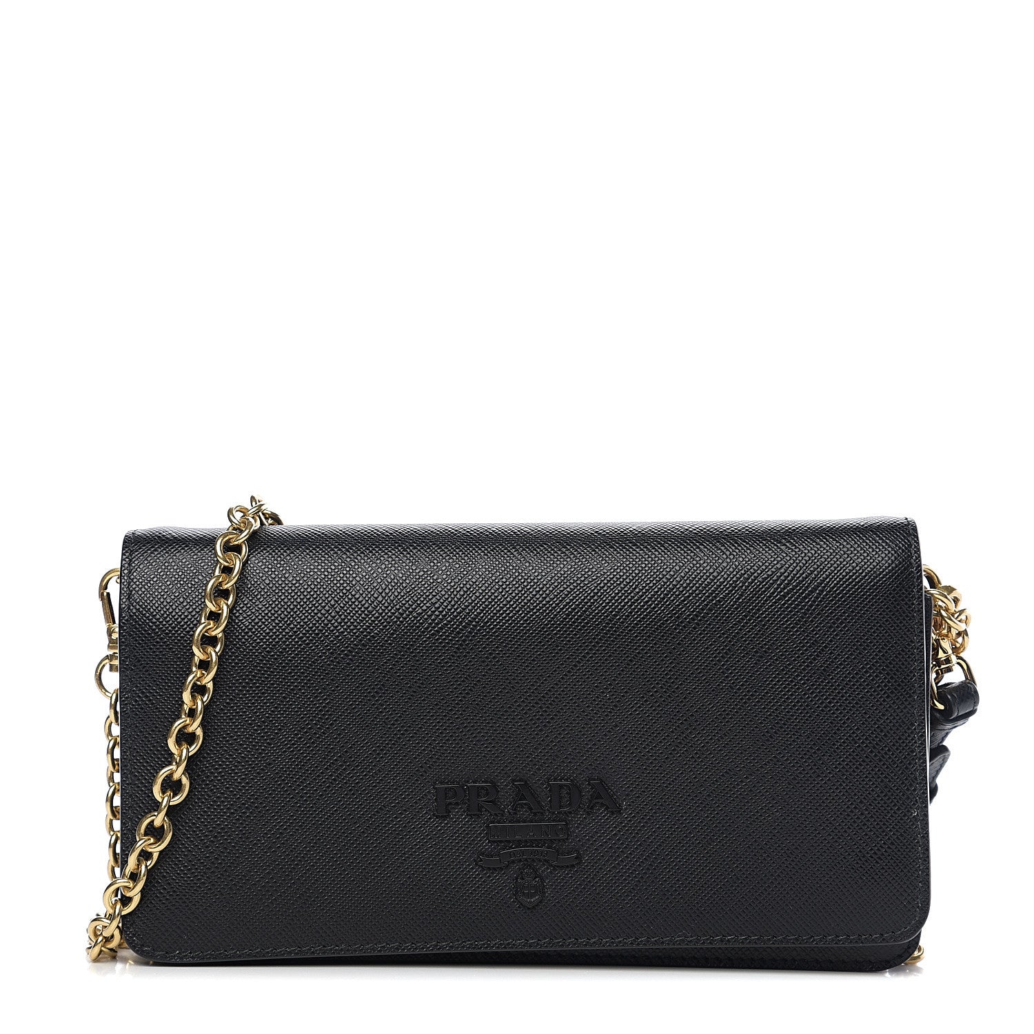Prada Saffiano Lux Monochrome Chain Wallet Black 1 of 9