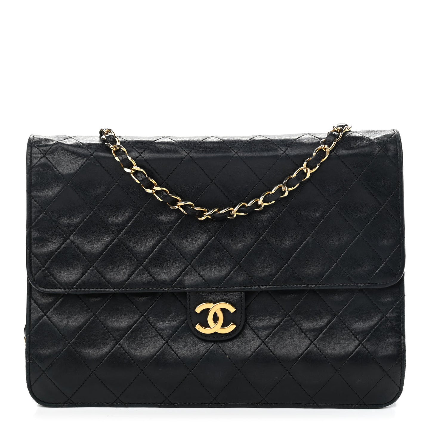 Lambskin Quilted Medium Single Flap Black