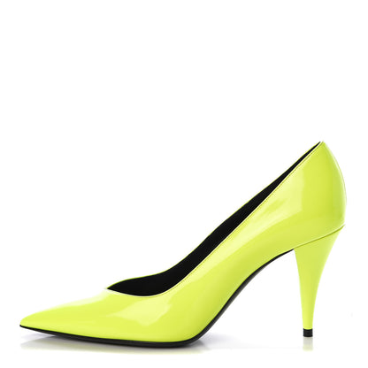 Saint Laurent Patent Calfskin Kiki 85 Pumps 37 Yellow Fluo 1 of 8