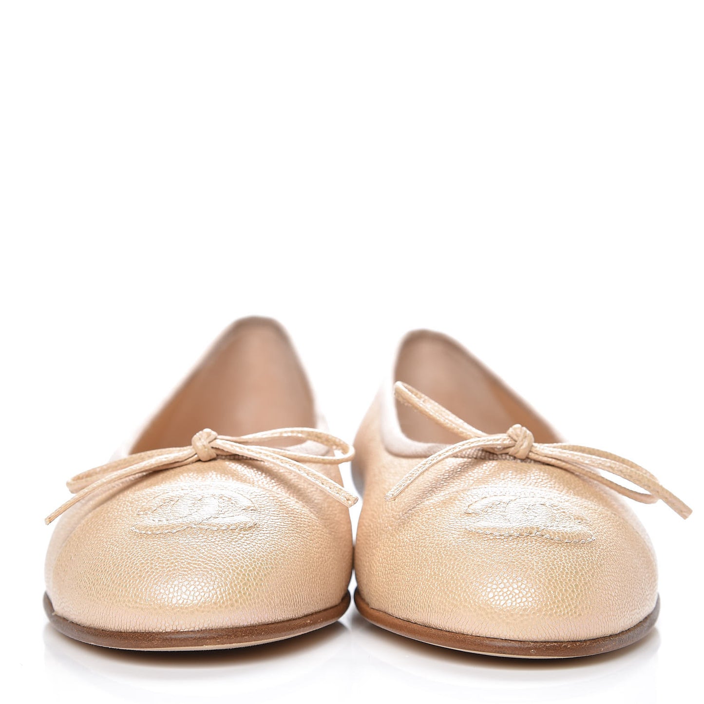 Iridescent Caviar Ballerina Flats 35 Beige