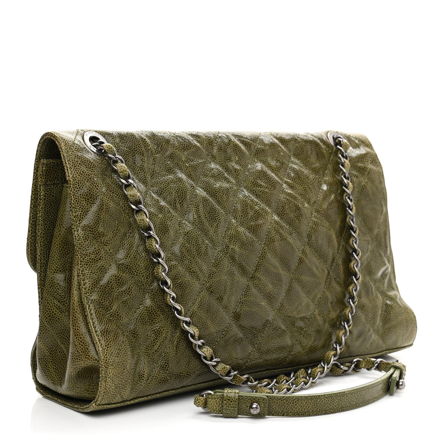 Chanel Crumpled Grained Calfskin Jumbo CC Crave Flap Green 4 of 13