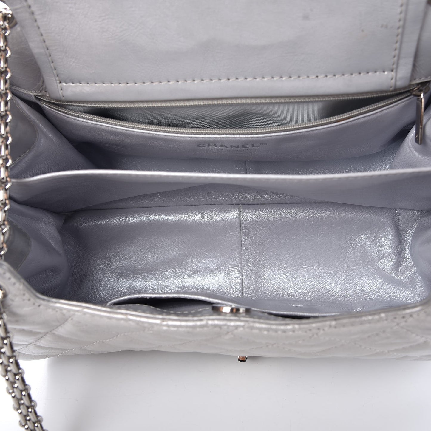 Metallic Aged Calfskin Quilted Reissue 2.55 Accordion Flap Silver