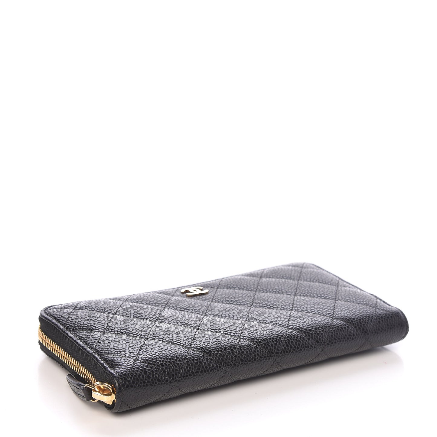 Caviar Quilted Large Gusset Zip Around Wallet Black