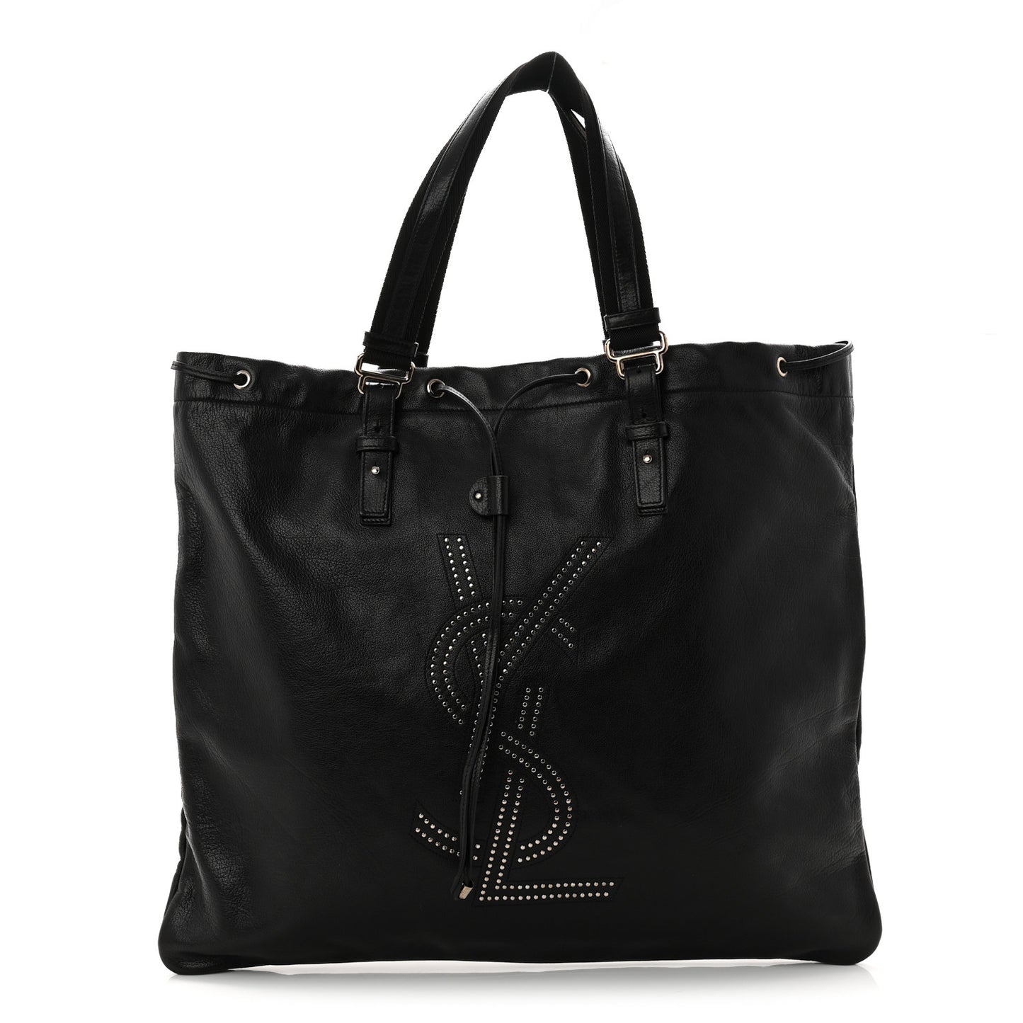Calfskin Studded Drawstring Tote Black
