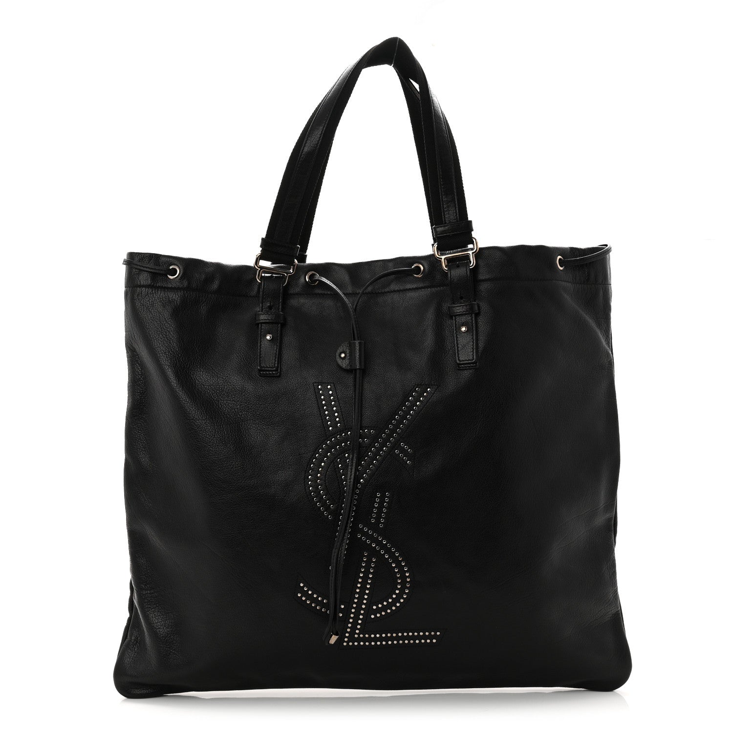 Saint Laurent Calfskin Studded Drawstring Tote Black 1 of 10