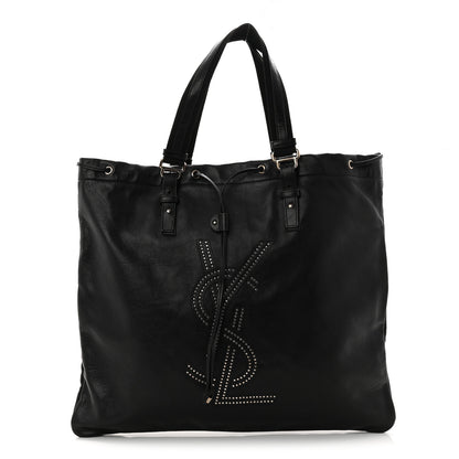 Saint Laurent Calfskin Studded Drawstring Tote Black 1 of 10