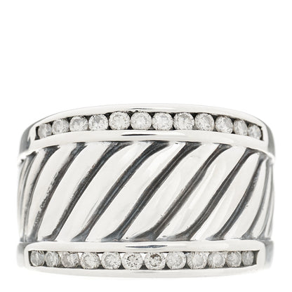 David Yurman Sterling Silver Diamond Cable Cigar Band Ring 54 7 1 of 4