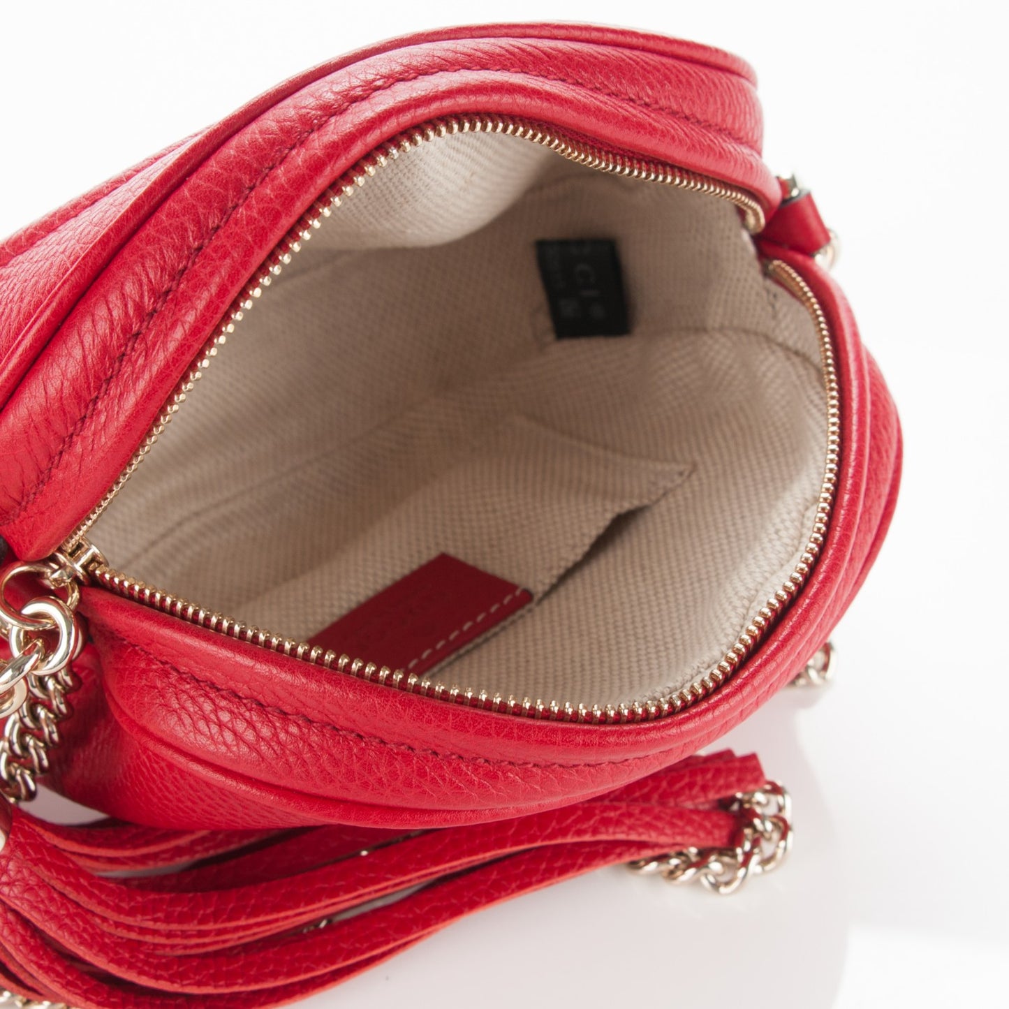 Pebbled Calfskin Mini Soho Chain Bag Tabasco Red