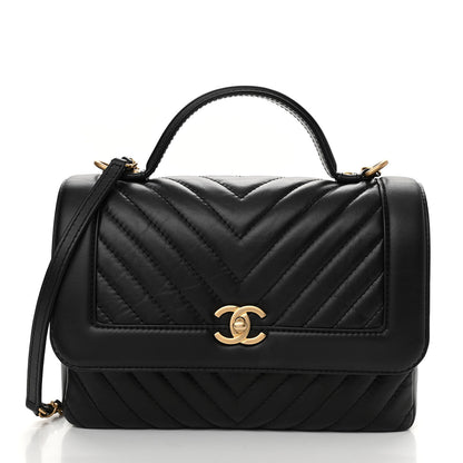 Chanel Calfskin Chevron Quilted Top Handle Flap Black 1 of 12