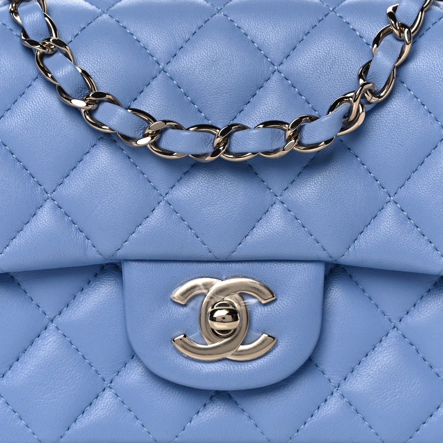 Lambskin Quilted Mini Rectangular Flap Light Blue