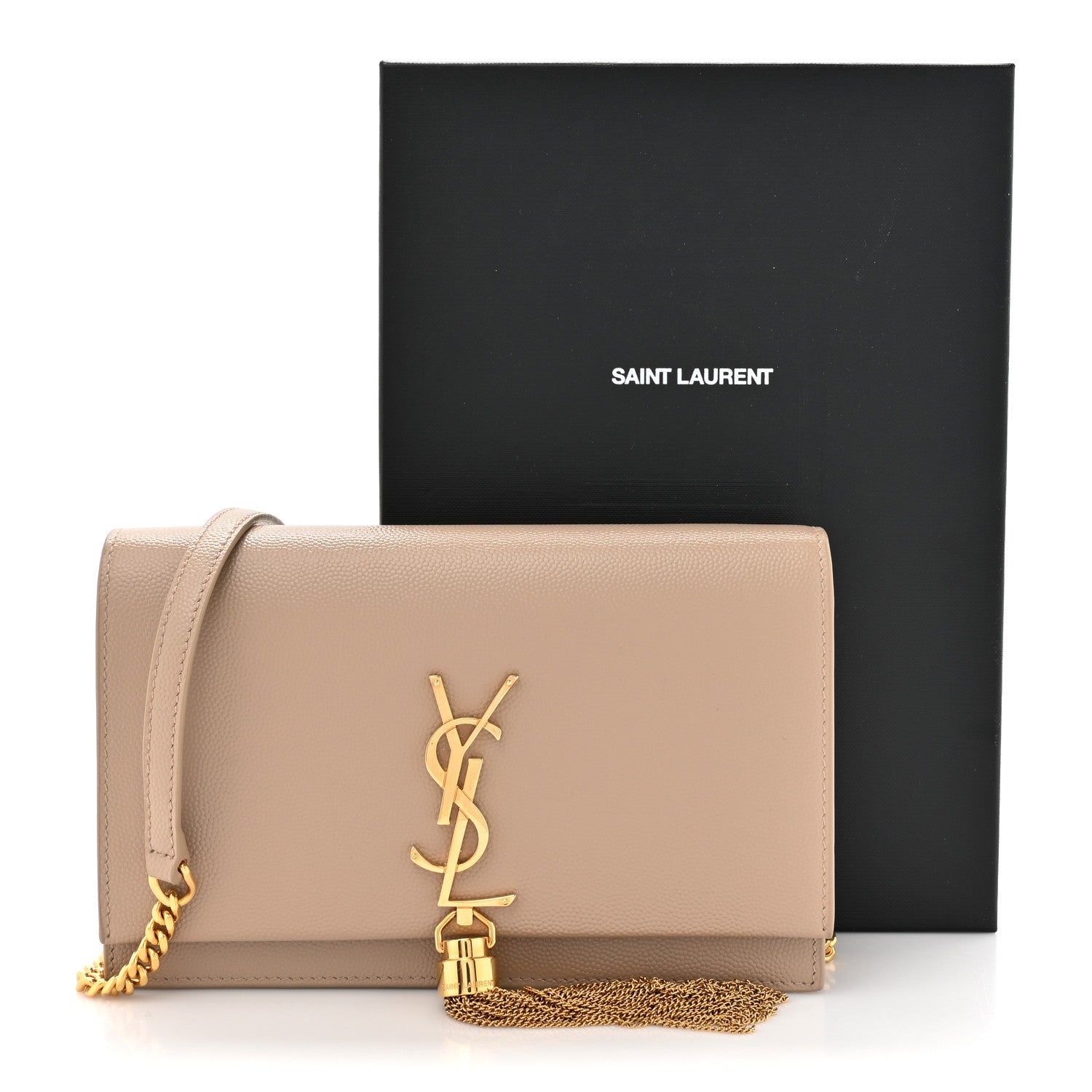 Saint Laurent Grain De Poudre Classic Monogram Kate Tassel Chain Wallet Dark Beige 11 of 11