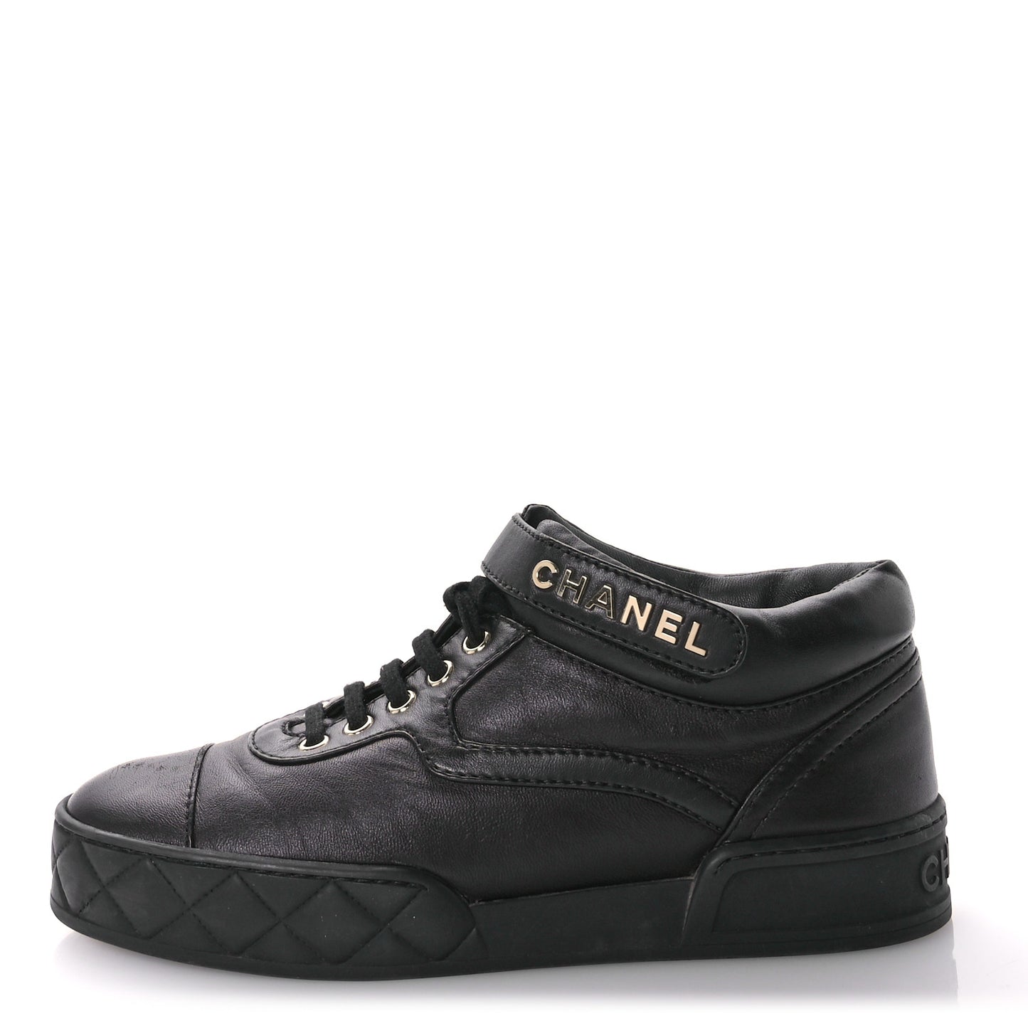 Lambskin Logo Strap Sneakers 39.5 Black