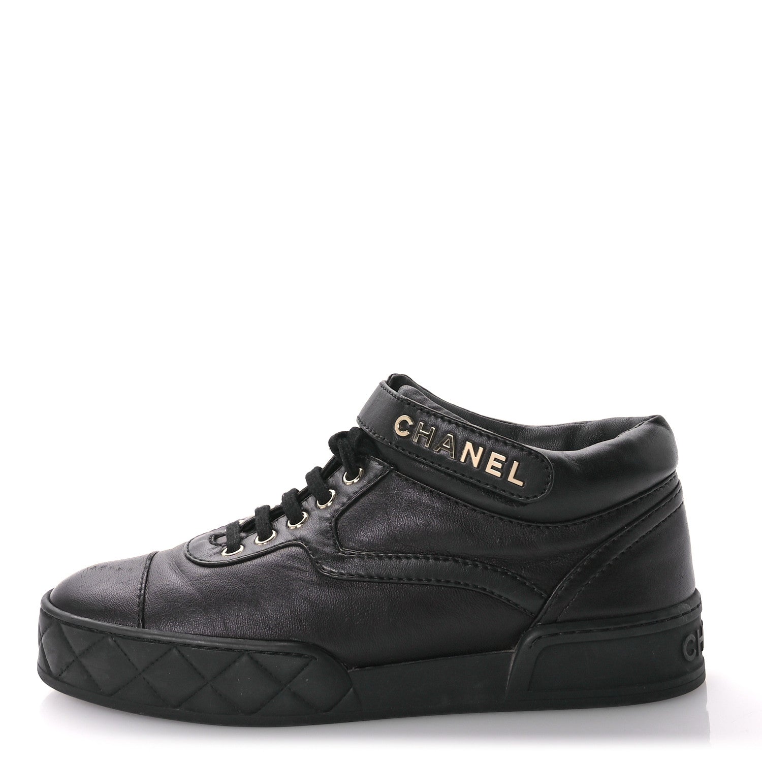 Chanel Lambskin Logo Strap Sneakers 39.5 Black 1 of 9