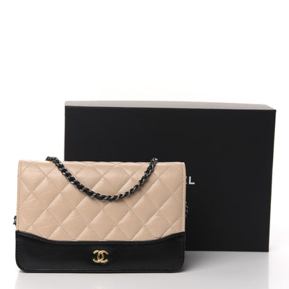 Chanel Aged Calfskin Quilted Gabrielle Wallet On Chain WOC Beige Black 14 of 14