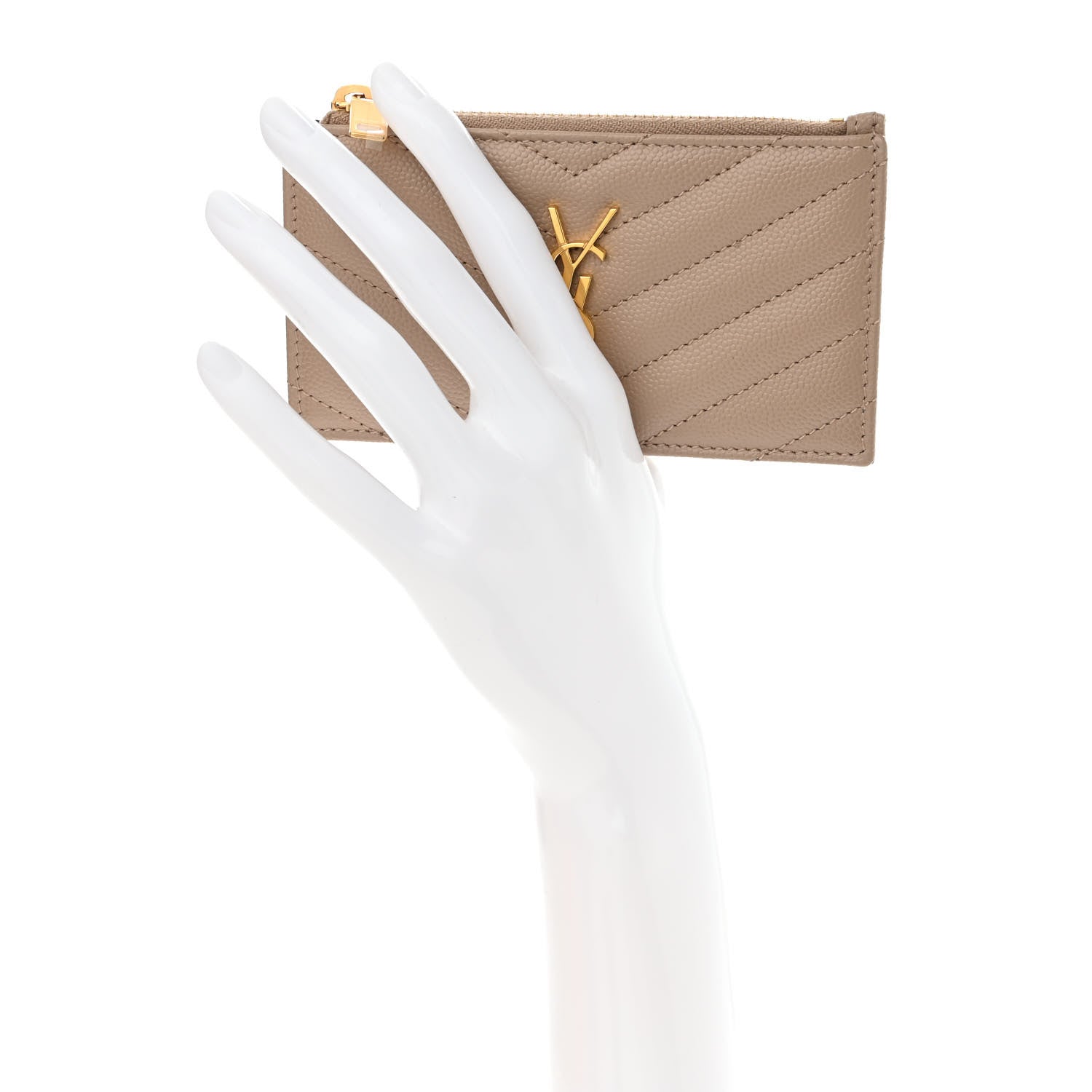 Saint Laurent Monogram Grain de Poudre 5 Fragments Zip Pouch Card Holder Dark Beige 2 of 8
