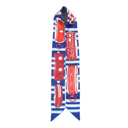 Hermes Silk Colliers de Chiens Remix Twilly Marine Rouge White 5 of 6