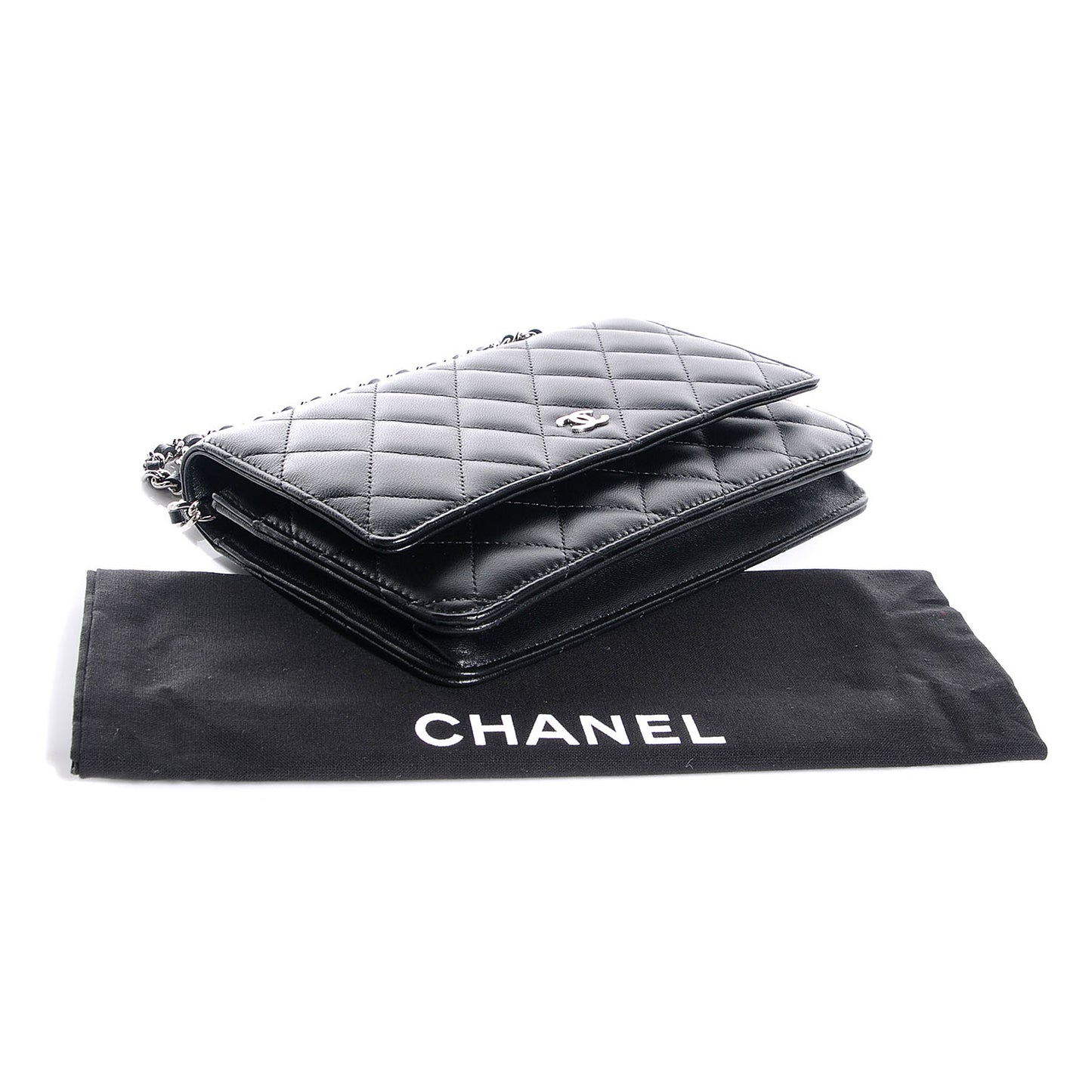 Lambskin Quilted Wallet On Chain Black
