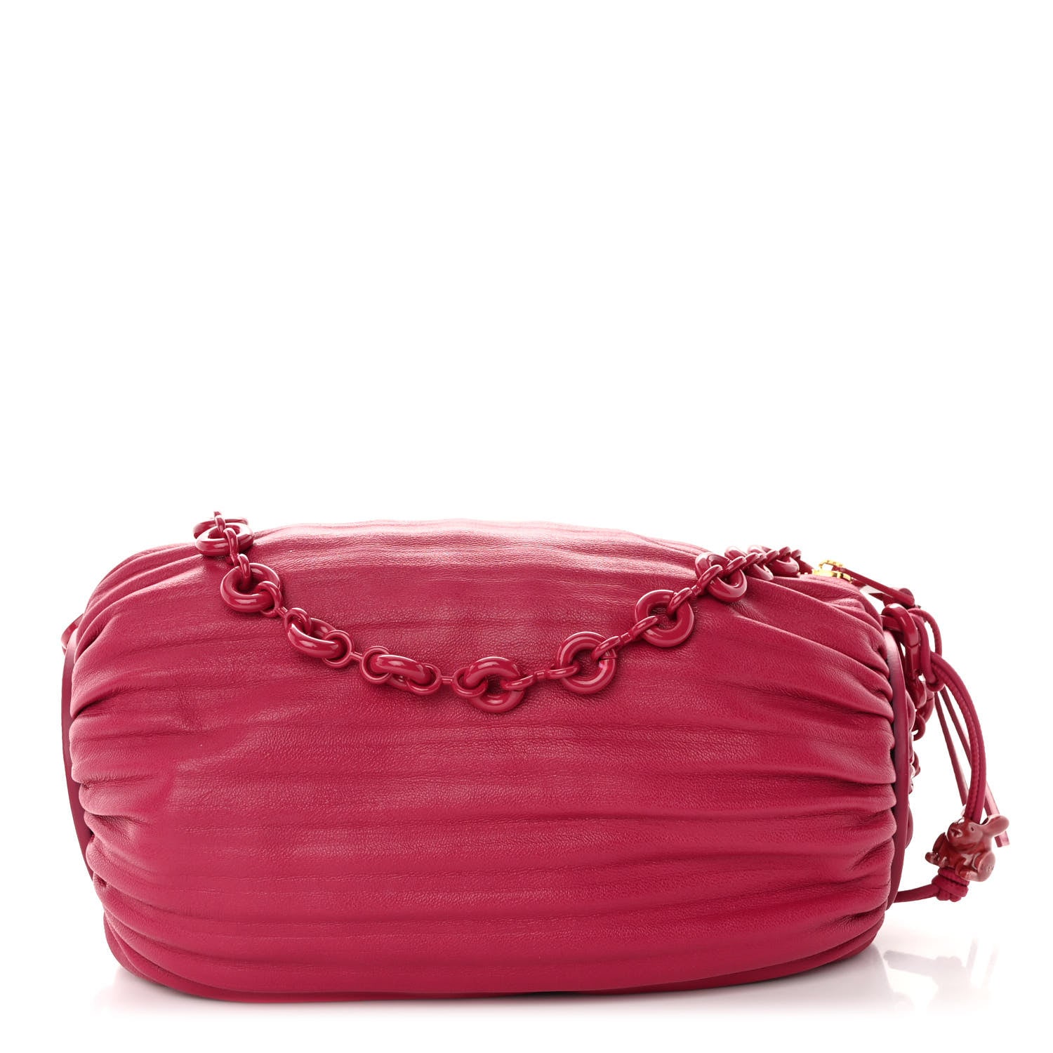 Loewe Lambskin Pleated Bracelet Pouch Chain Shoulder Bag Rouge Blossoms 1 of 11