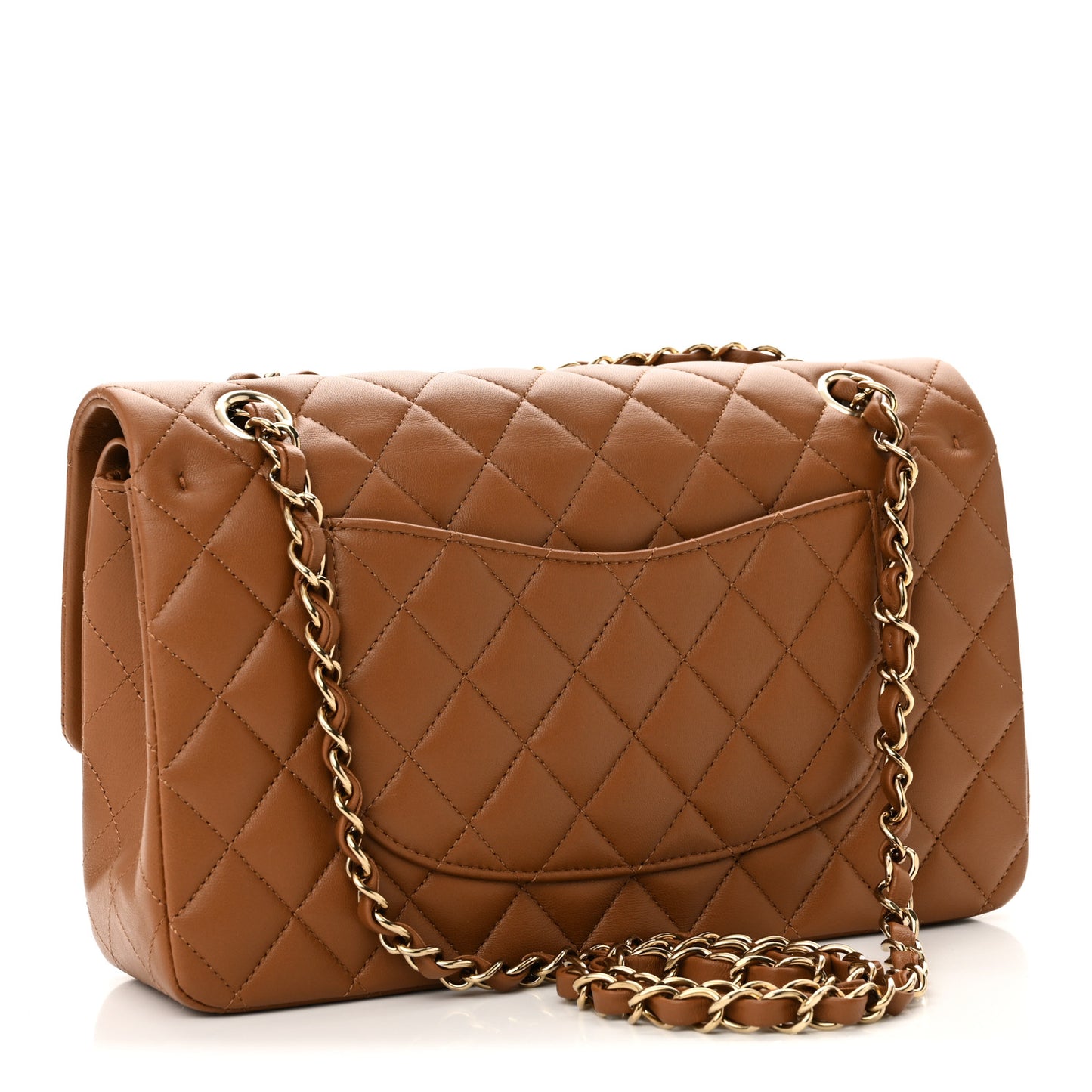 Lambskin Quilted Medium Double Flap Brown