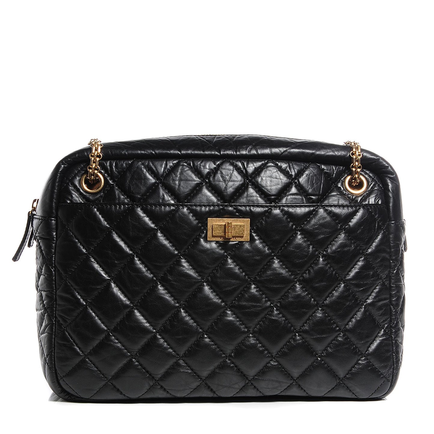 Aged Calfskin Quilted Large Reissue Camera Case Black