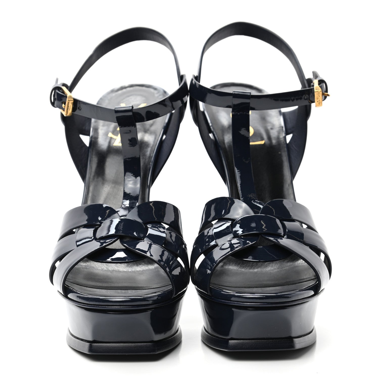 Saint Laurent Patent Tribute 105 Platform Sandals 40 Deep Marine 2 of 8
