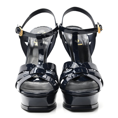 Saint Laurent Patent Tribute 105 Platform Sandals 40 Deep Marine 2 of 8