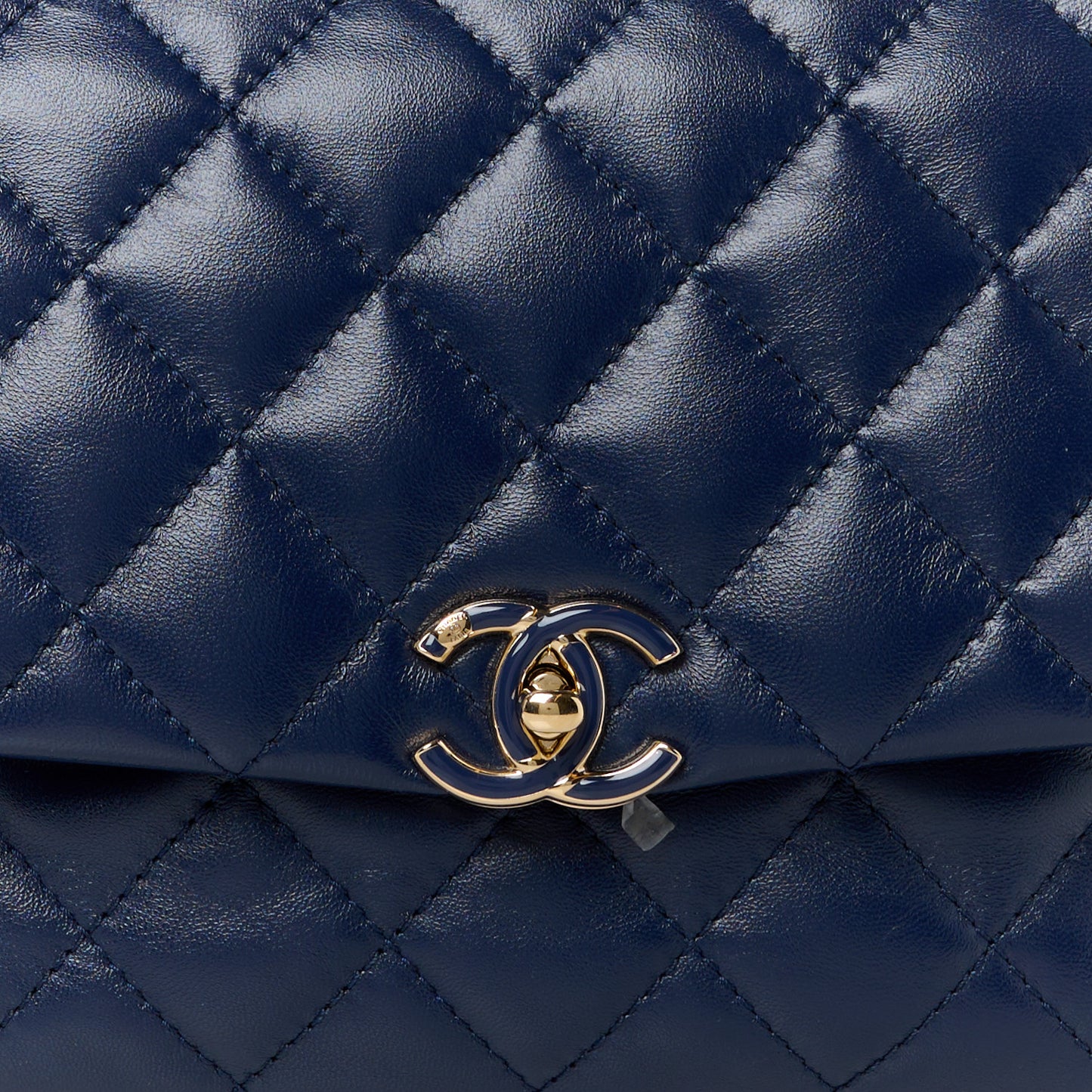 Lambskin Enamel Quilted Chain Frame Flap Navy