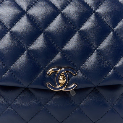 Chanel Lambskin Enamel Quilted Chain Frame Flap Navy 9 of 11
