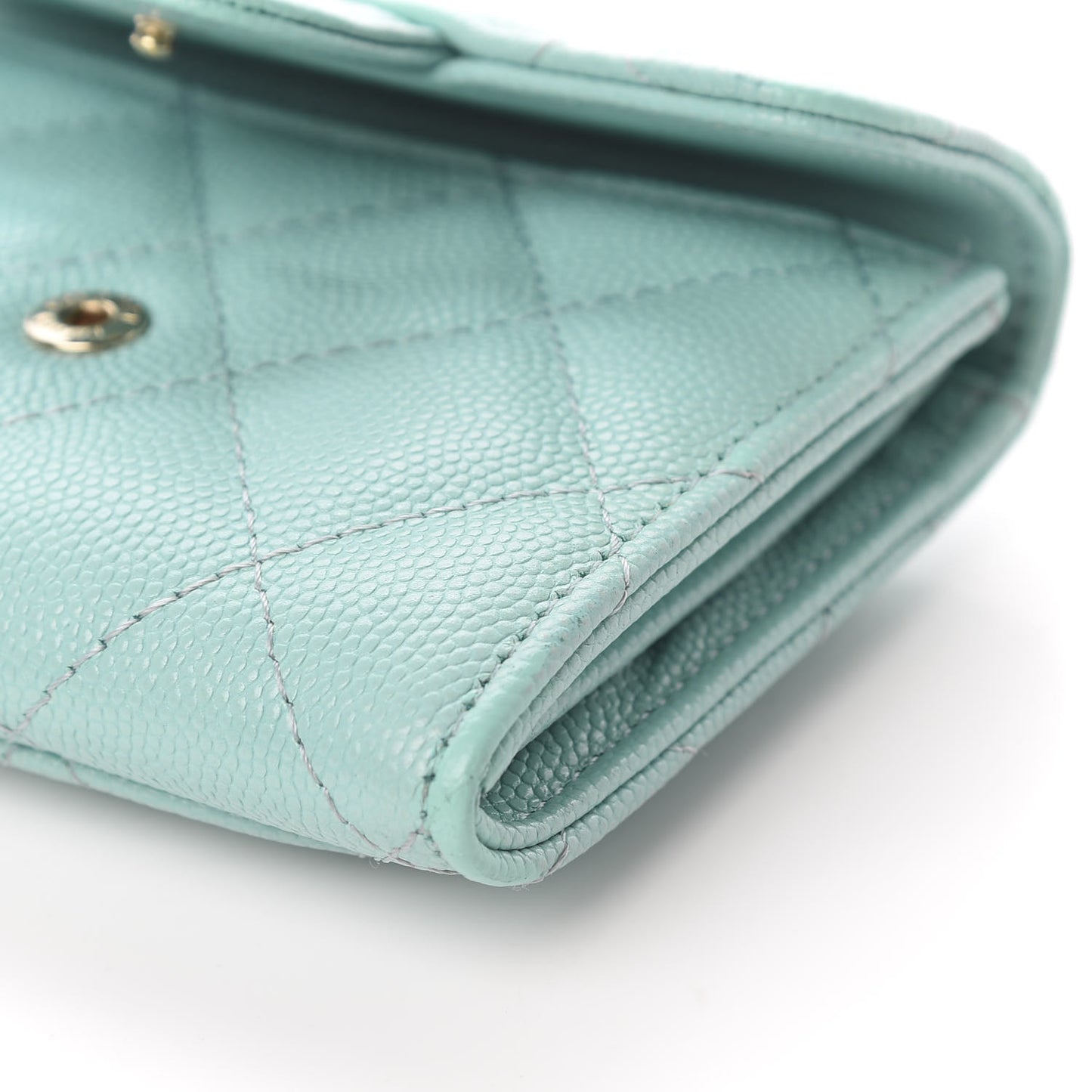 Caviar Quilted Flap Card Holder Wallet Light Blue