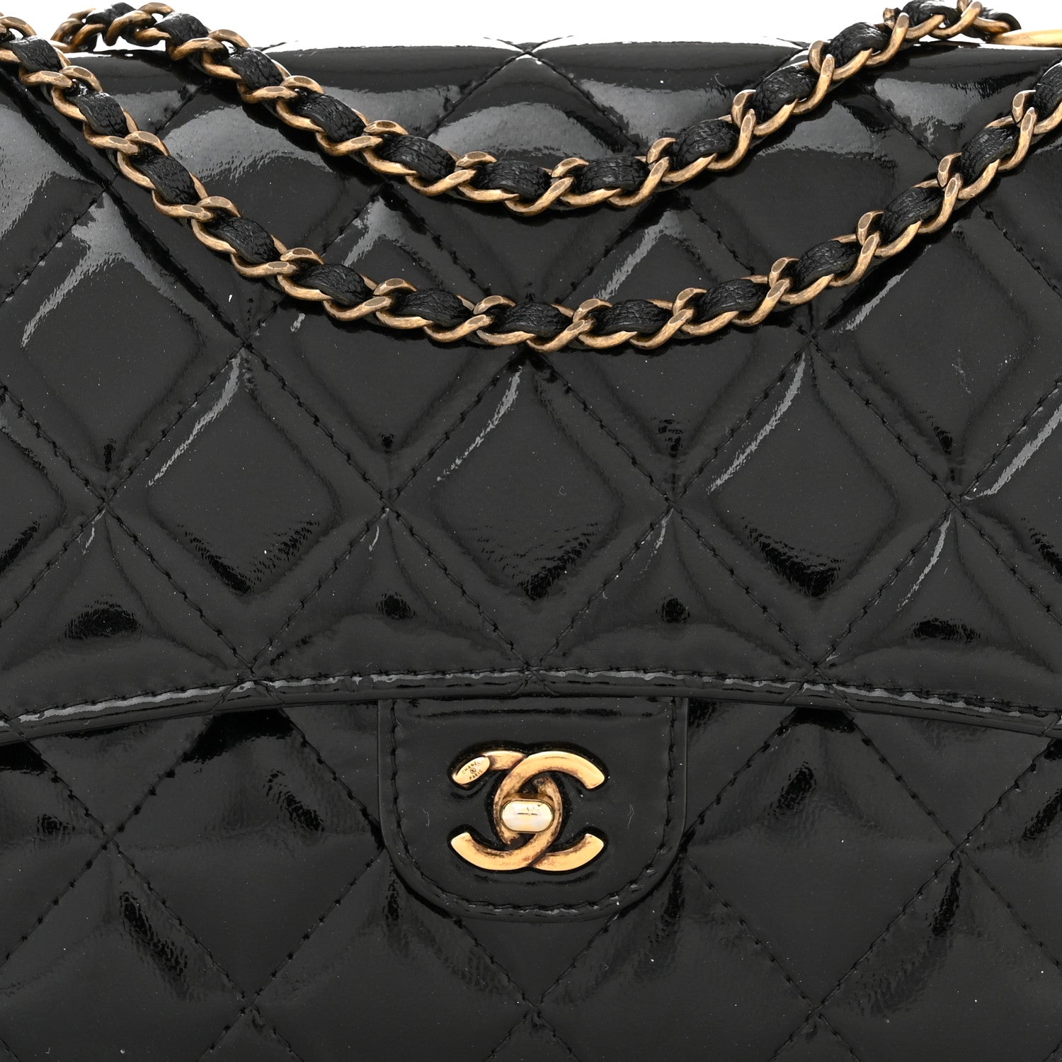 Chanel Patent Goatskin Quilted CC Eyelet Wallet On Chain WOC Black 9 of 11