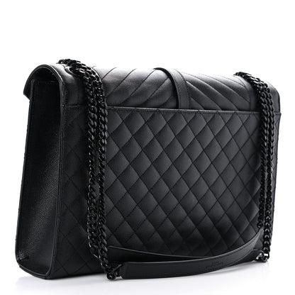 Saint Laurent Grain De Poudre Textured Mixed Matelasse Large Triquilt Monogram Monochrome Satchel Black 3 of 10