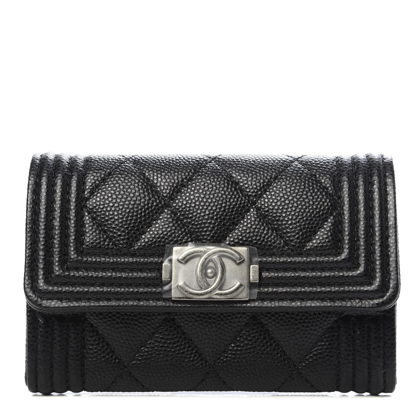 Caviar Quilted Boy Flap Card Holder Black