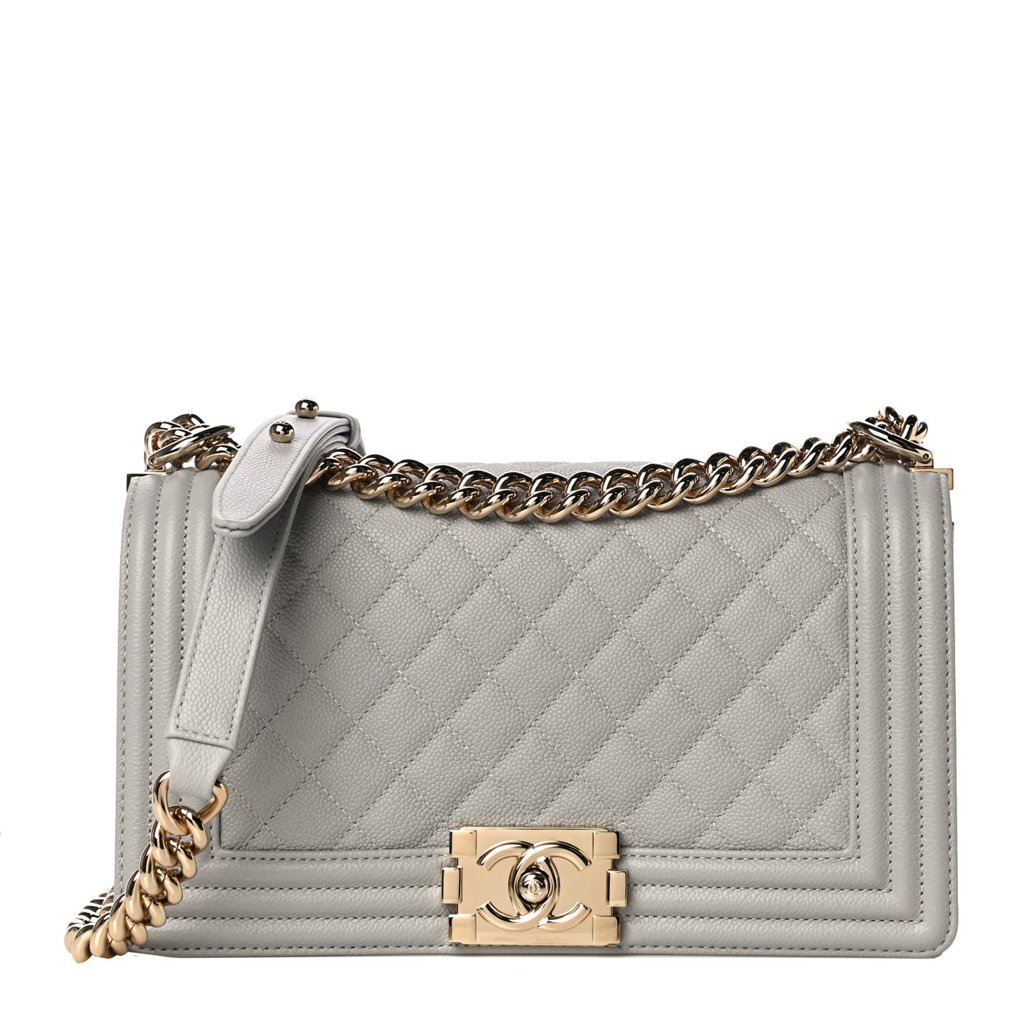 Caviar Quilted Medium Boy Flap Light Grey