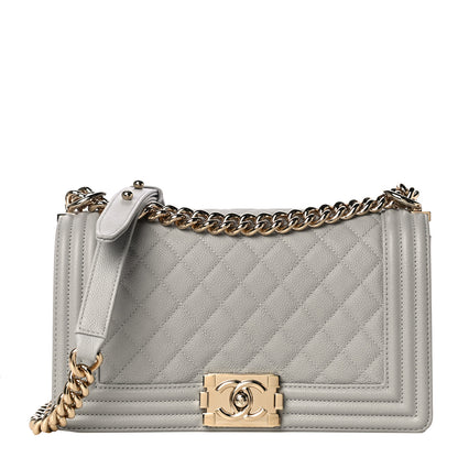 Chanel Caviar Quilted Medium Boy Flap Light Grey 1 of 10