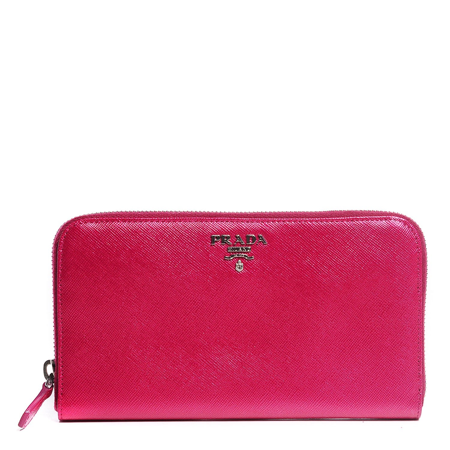 Prada Metallic Saffiano Metal Zip Around Wallet Ametista 1 of 10