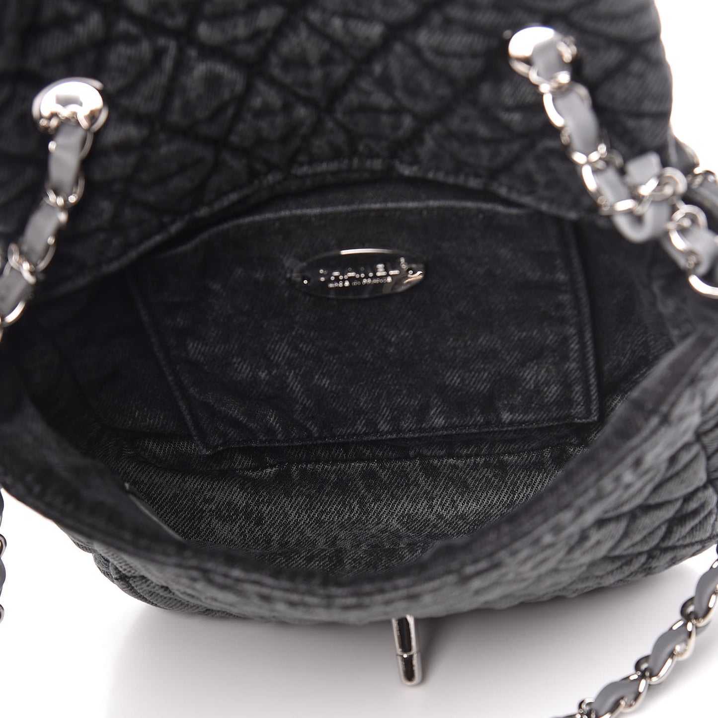 Washed Denim Quilted Small Denimpression Flap Grey Black