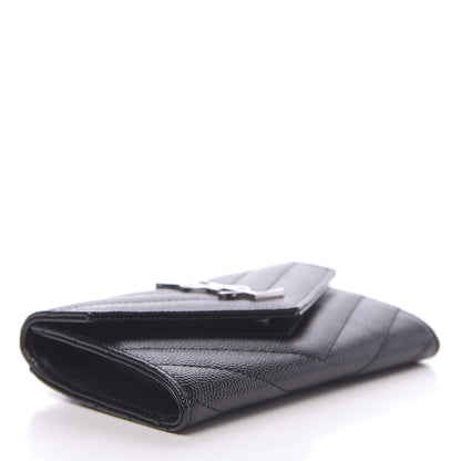 Saint Laurent Grain De Poudre Matelasse Chevron Small Monogram Envelope Wallet Black 4 of 7