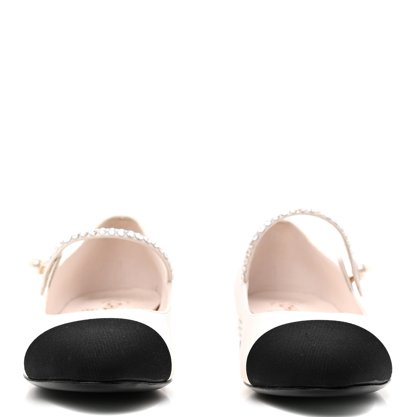 Strass Satin Grosgrain Mary Jane Flats 38 Ivory Black