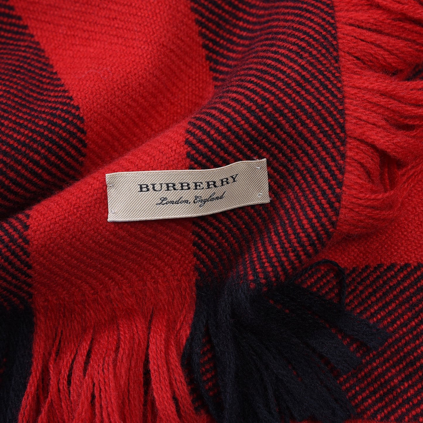 Wool Half Mega Check Fringe Scarf Red