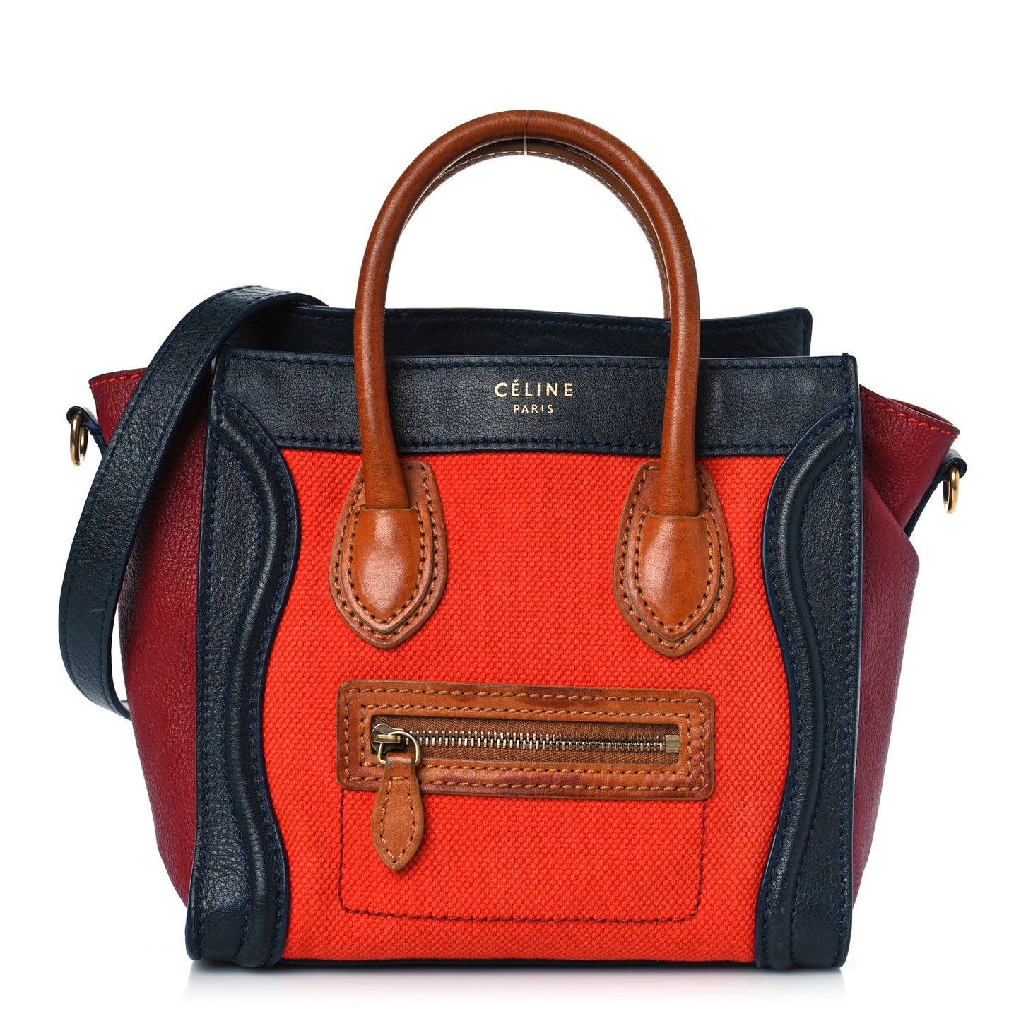 Calfskin Linen Nano Tri-Color Luggage Poppy