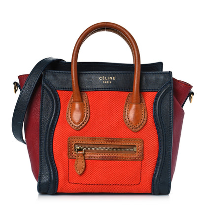 Celine Calfskin Linen Nano Tri-Color Luggage Poppy 1 of 20