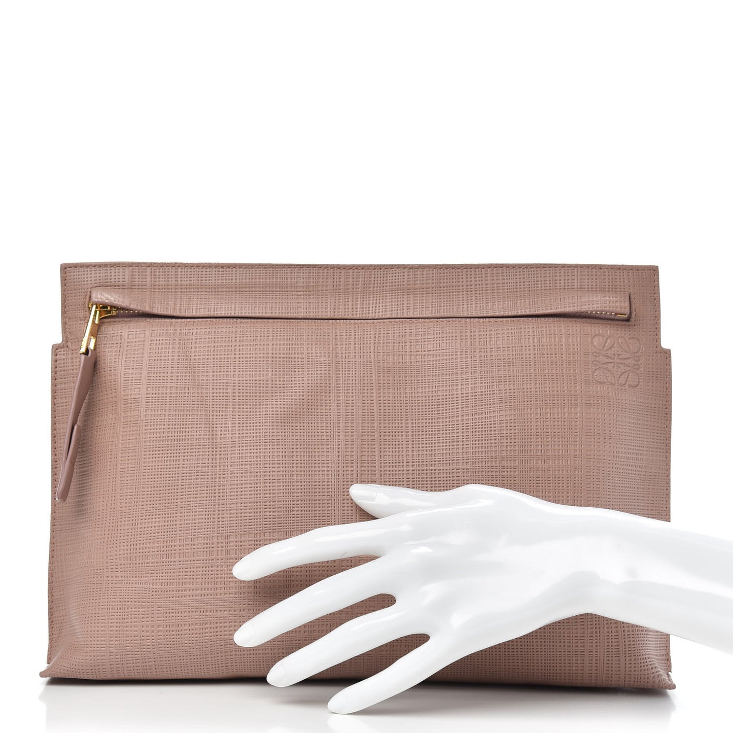 Calfskin Linen Embossed Large T Pouch Blush