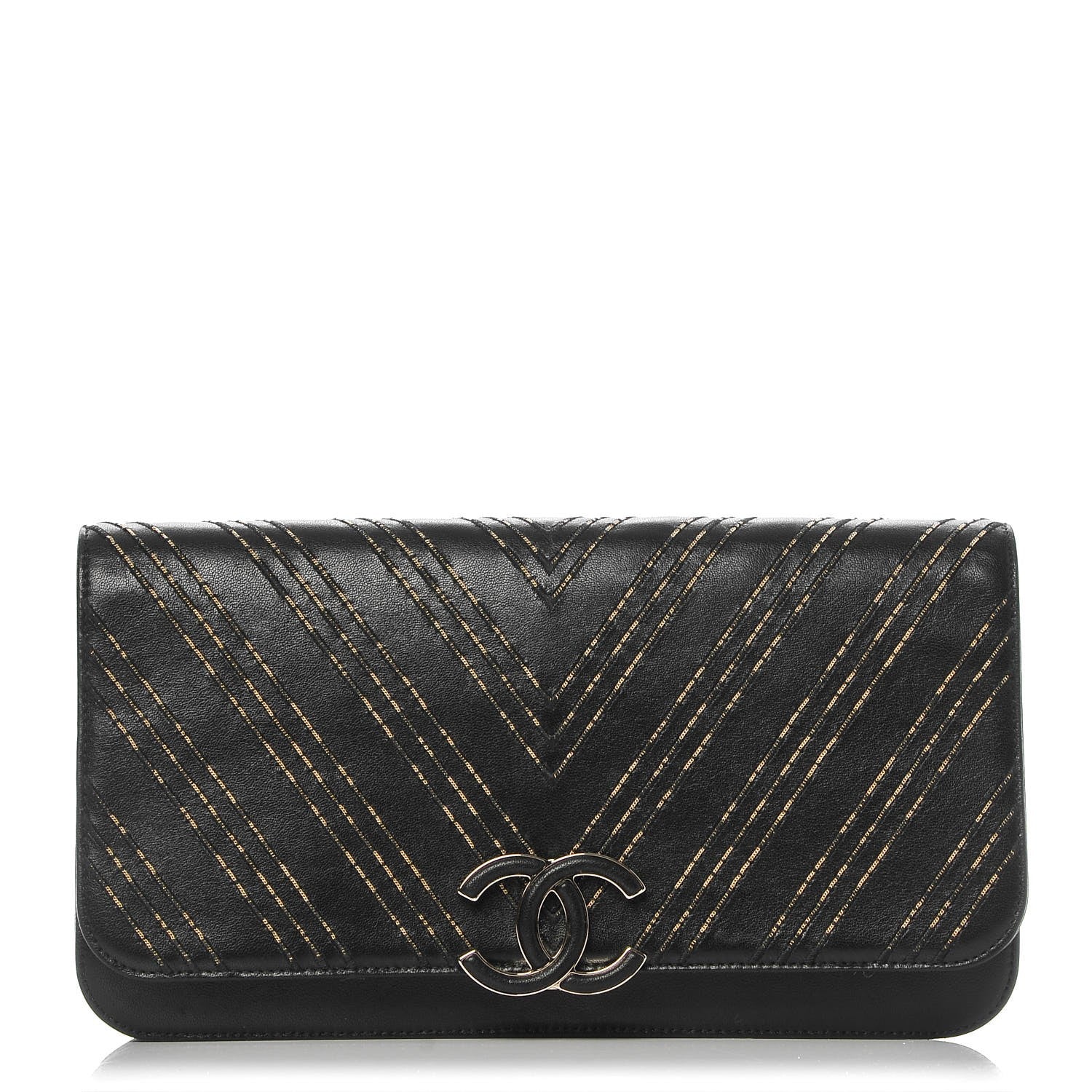 Chanel Lambskin Chain Chevron CC Clutch Black 1 of 8