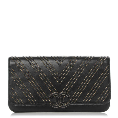 Chanel Lambskin Chain Chevron CC Clutch Black 1 of 8