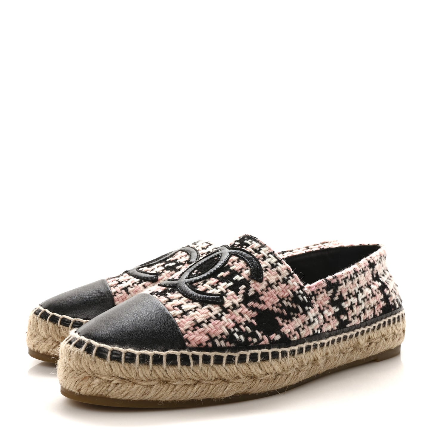 Tweed Lambskin CC Espadrilles 39 Pink Black